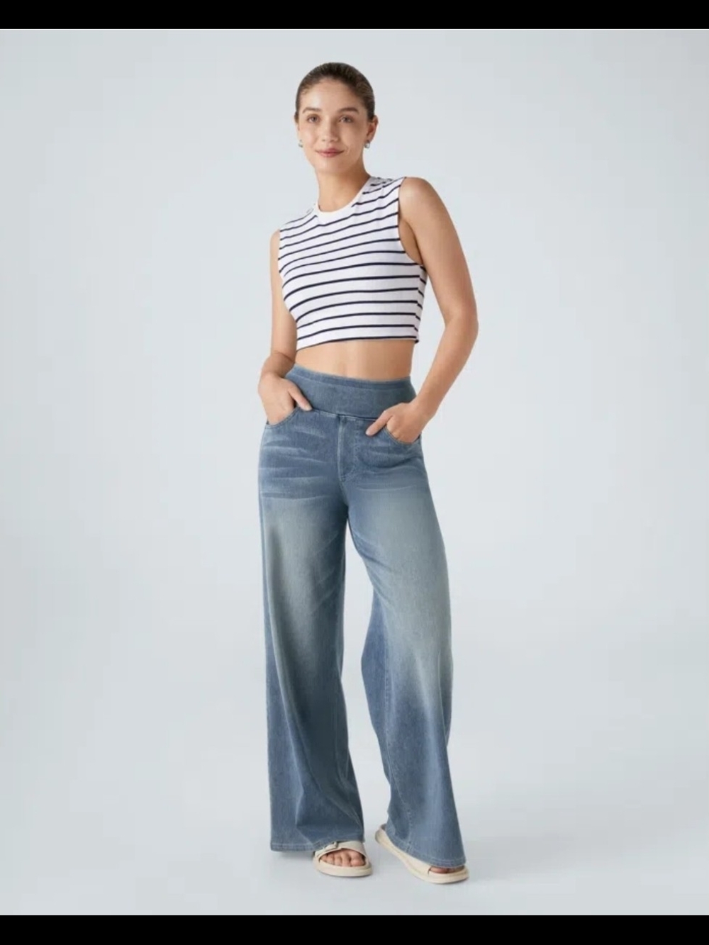 Halara Flex High Waisted Pockets Baggy Wide Leg Washed Casual Jeans XL #50